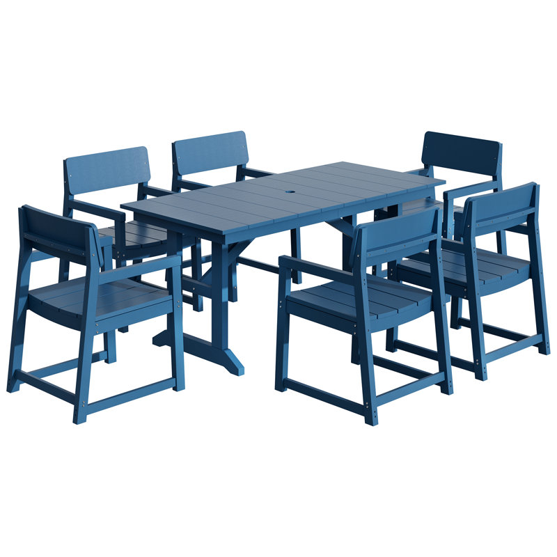 7-Piece HDPE Outdoor Patio Dining Set, Blue