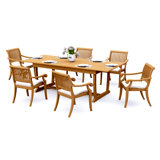 10 Seats 11 Pcs Grade-A Teak Wood Dining Set: 94" Double Extension Mas Rectangle Trestle Leg  Table And 10 Arbor Stacking Arm Chairs #11AB2110