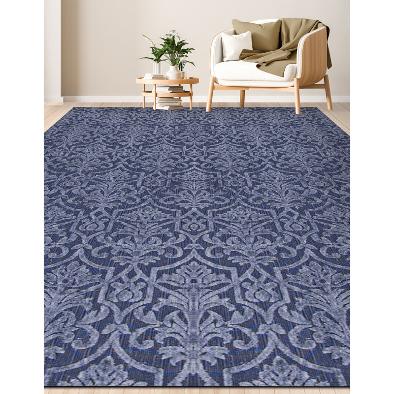 Jakat Damask Area Rug in Blue