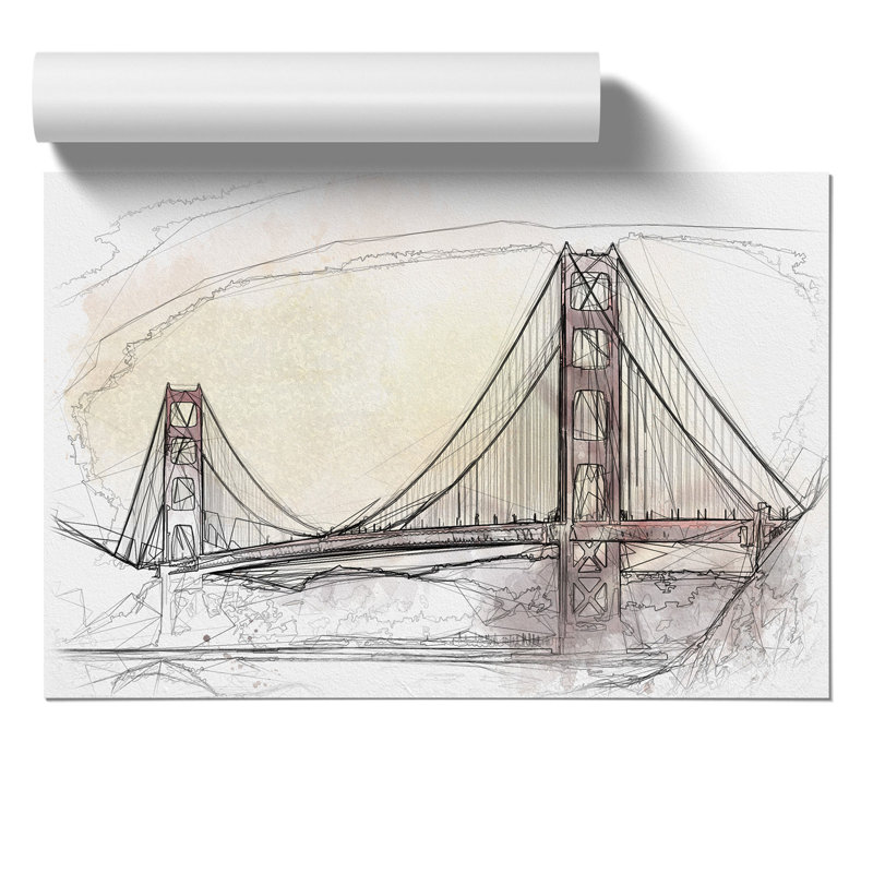 Golden Gate Bridge Sketch - Frameless Print, 21cm H x 30cm W x 0.1cm D