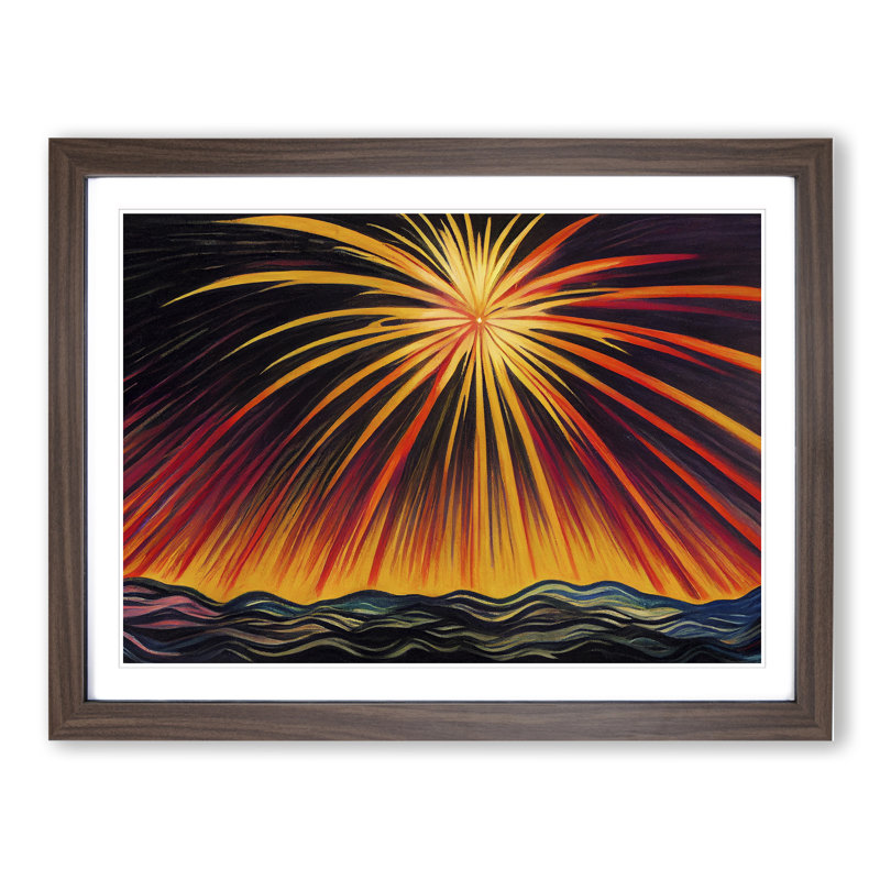 XH1022-6889X Phenomenal Fireworks - Single Picture Frame Print, 46cm H x 64cm W x 2cm D, Walnut
