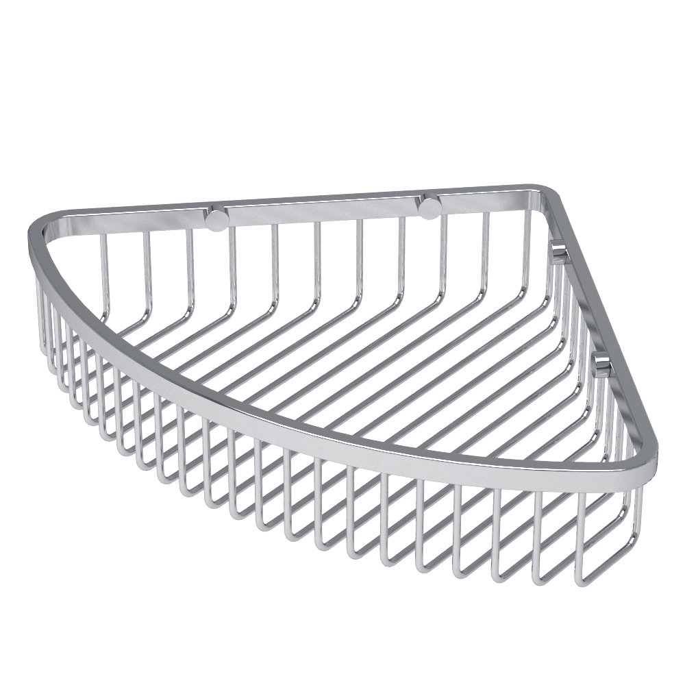 Gatco 1570 12-Inch Chrome Corner Basket – Wall-Mount Brass Shower Caddy For Soap, Shampoo, And Accessories – Sleek Polished Finish