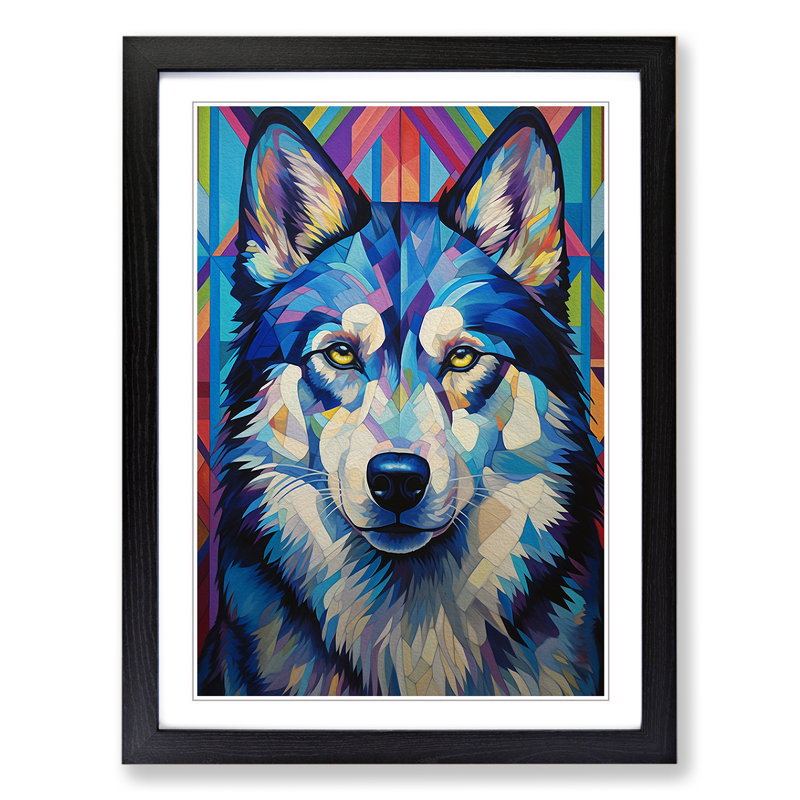 Husky Symbolism No.2 - Single Picture Frame Print on Wood, 64cm H x 46cm W x 2cm D, Black Framed
