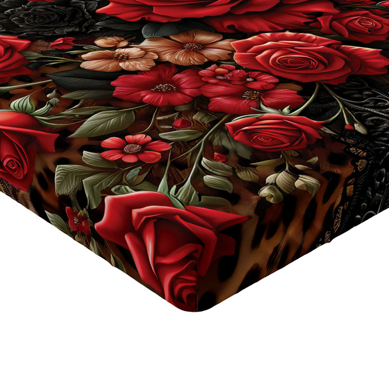 Drap-housse à imprimé léopard Ambesonne_ Dentelle rose romantique_ Brun sable et gris foncé, Drap-housse simple TG