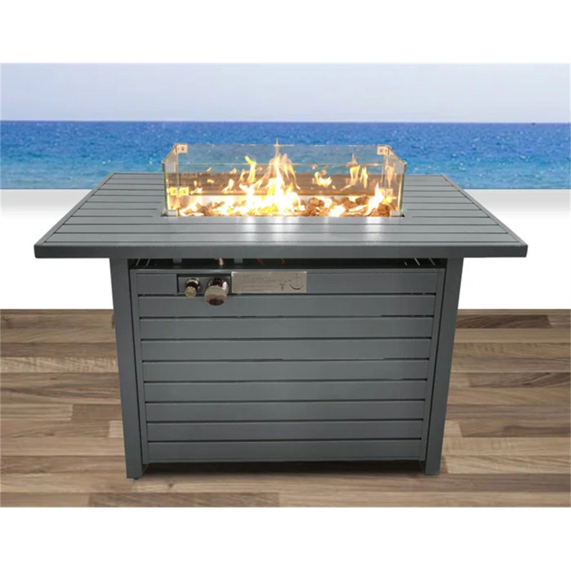 42" W X 25" H Steel Propane Fire Pit Table With Lid