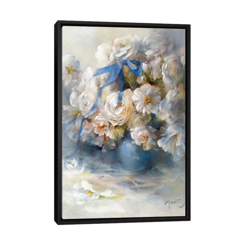 « renoncule », reproduction sur toile, H 26 po x l 18 po x P 1,5 po, Toile avec cadre noir, Pas de tapis