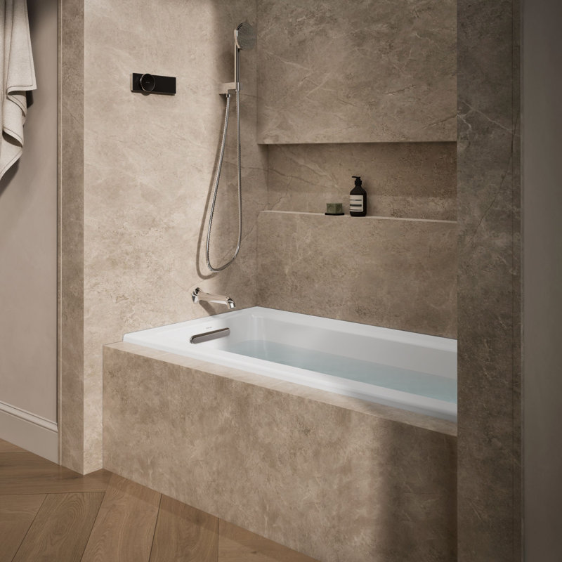 Archer 60" x 30" Alcove Soaking Bathtub with integral flange, White, Left