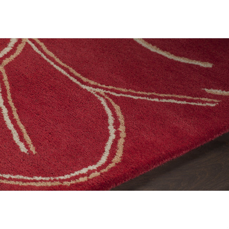 Tapis rouge en laine biologique abstrait et moderne touffeté à la main Adairsville, Rectangulaire 7 pi x 10 pi