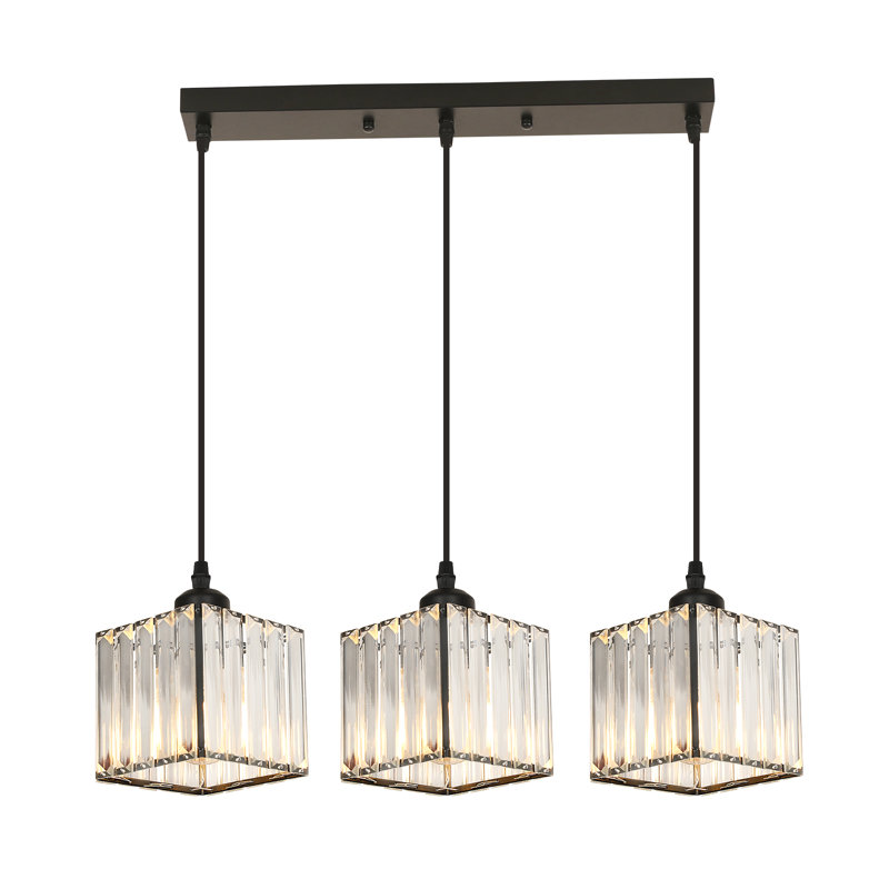 Modern Rectangular Crystal 3-Light Pendant Chandelier 
