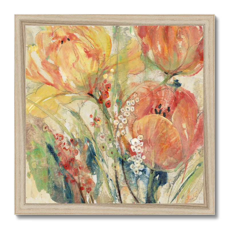 Spring Tulip Array I by Tim OToole - Painting, 34cm H x 34cm W, Natural Wood Framed Paper Print