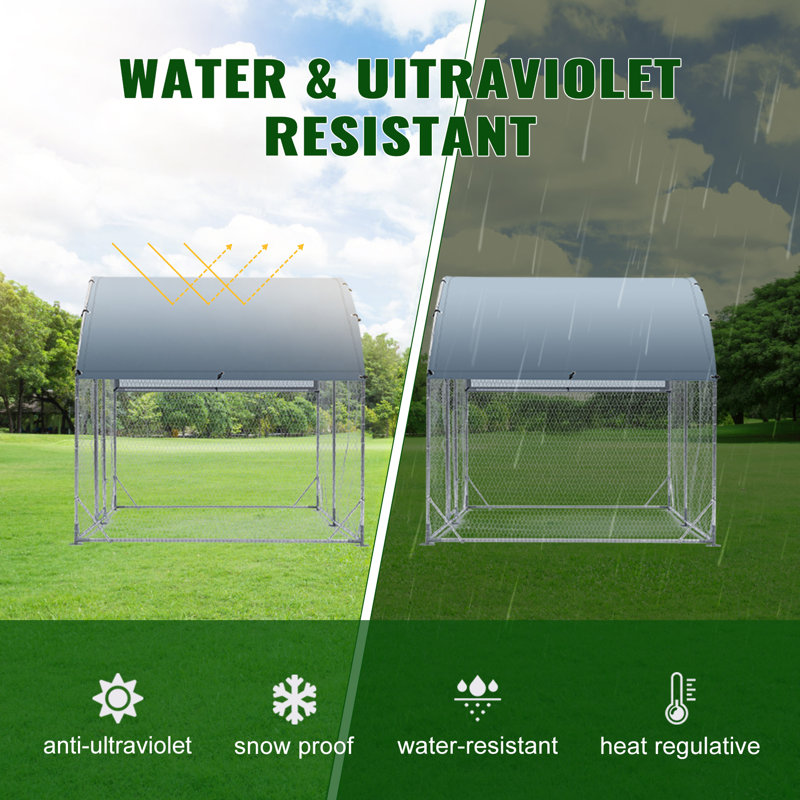 Large Silver Metal Chicken Coop with Waterproof Cover