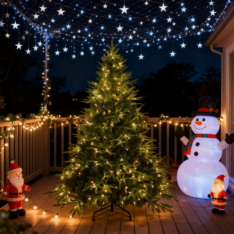 Arbre de Noël artificiel pré-éclairé avec lumières incandescentes blanc chaud, support en métal pliable pour la décoration des Fêtes