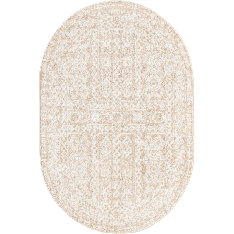 Tapis beige contemporain Micsunel, Ovale 4 pi x 6 pi