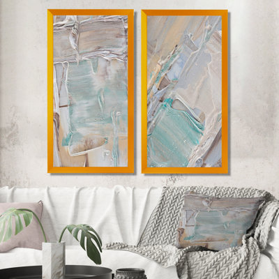 Artistic Beige Light Blue Strokes - Ensemble de 2 peintures sur toiles