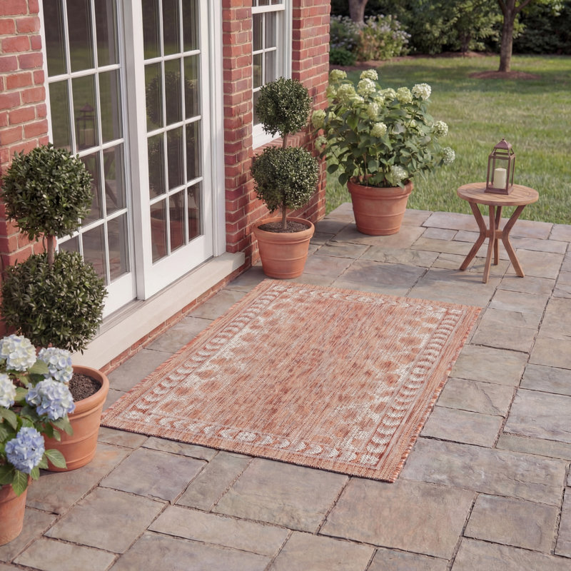 Tapis intérieur / extérieur rouille / beige Lomawai, Rectangle 2 pi x 3 pi 7 po
