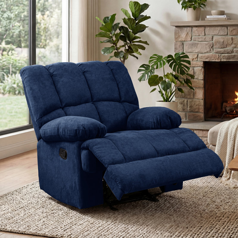 Batholo 42.9" Wide Modern Manual Glider Upholstered Recliner, Blue Polyester