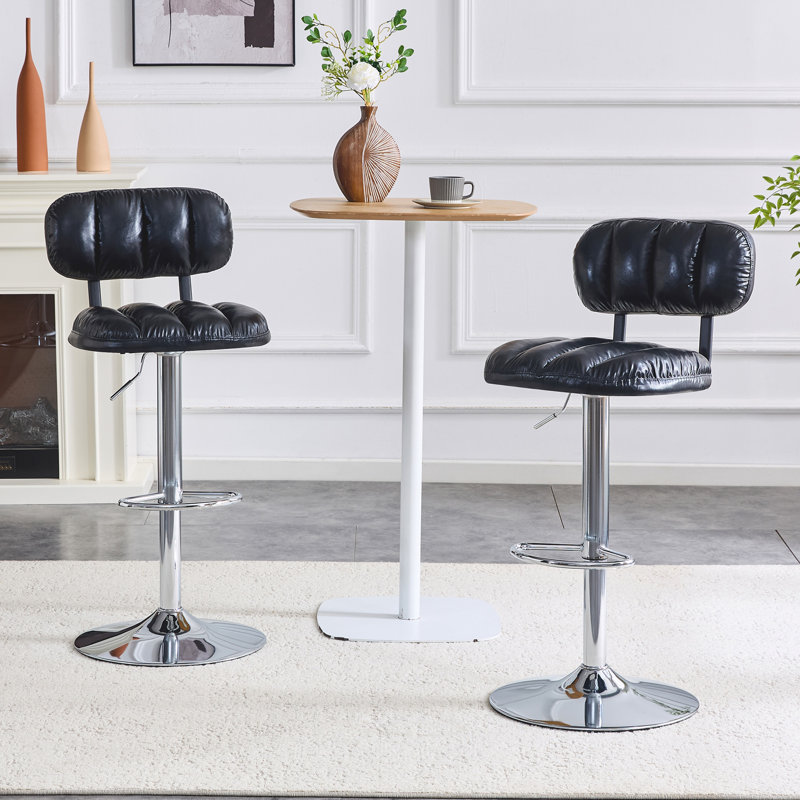 Ensemble de 2 tabourets de bar à hauteur réglable, similicuir noir, base et repose-pieds chromés, tabourets modernes pour la cuisine, le bar, la salle de jeux, le bureau | Idée de cadeau
