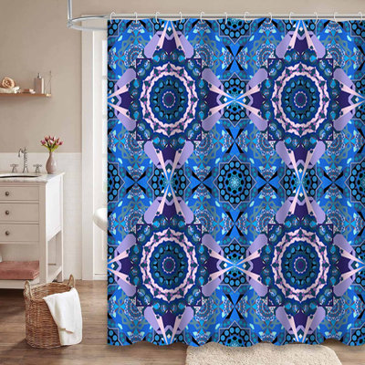 Floor Tiles Tile Geometric Surface Blue Shower Curtain with 12 Hooks