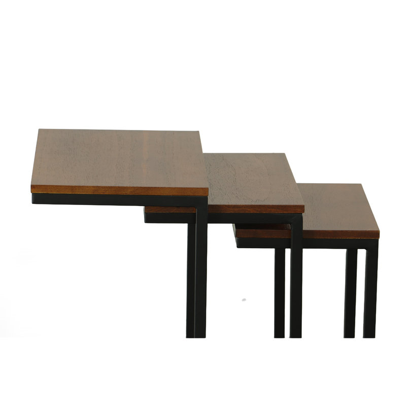 Ensemble de 3 tables gigognes en bois massif H 23,5 po x l 18 po Kendrik , Châtaigne, Noir texturé