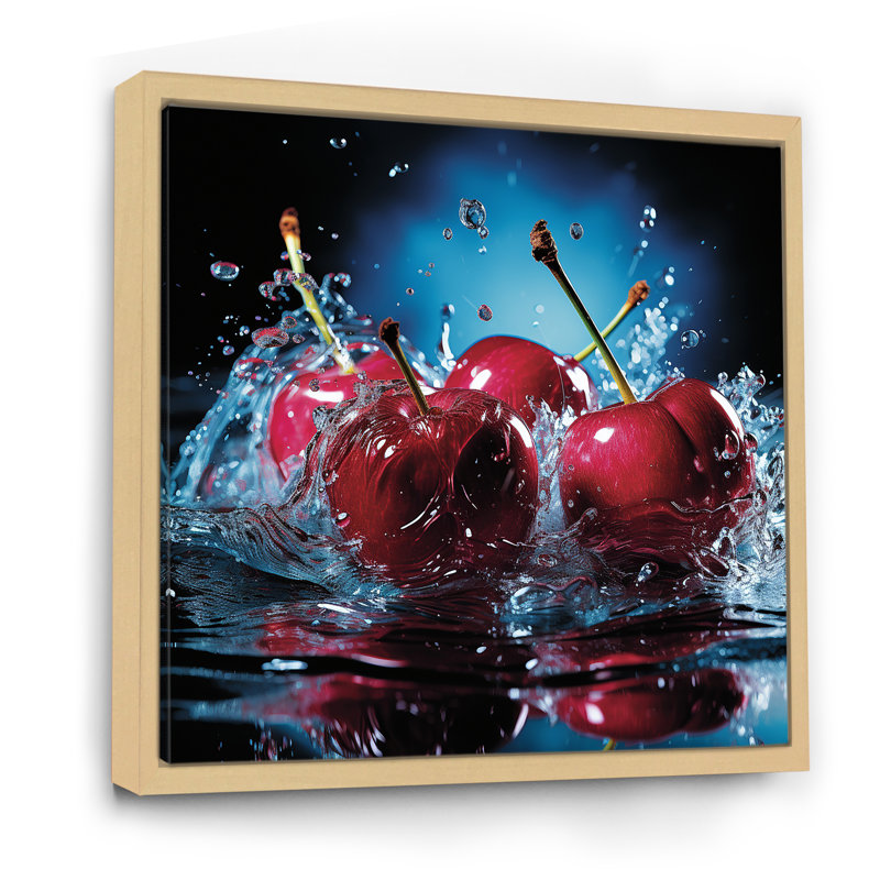 Cherry Eclipse 2 - Art mural cerise, H 36 po x l 36 po x P 1,5 po, Cadre flottant brun