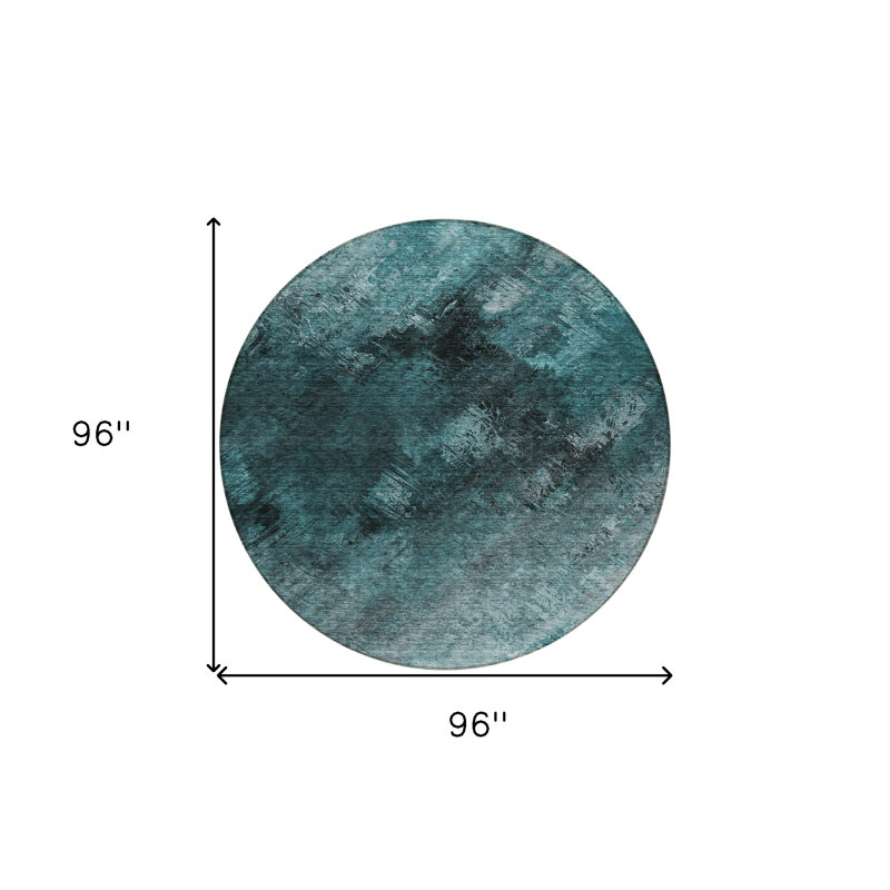 Tapis extérieur rond lavable abstrait bleu sarcelle et turquoise 8 pi