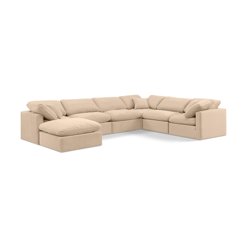 Itala Velvet U-Shaped Sectional Reversible, Beige Velvet