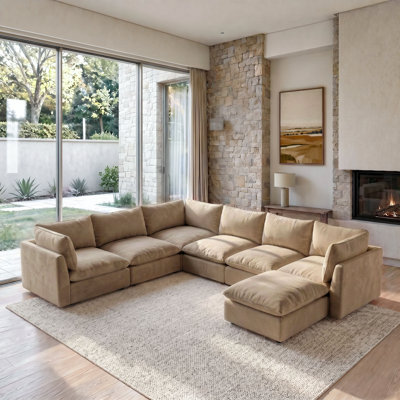 7 Piece U-Shaped Modern Upholstered Modular Sectional Sofa With Deep Seating