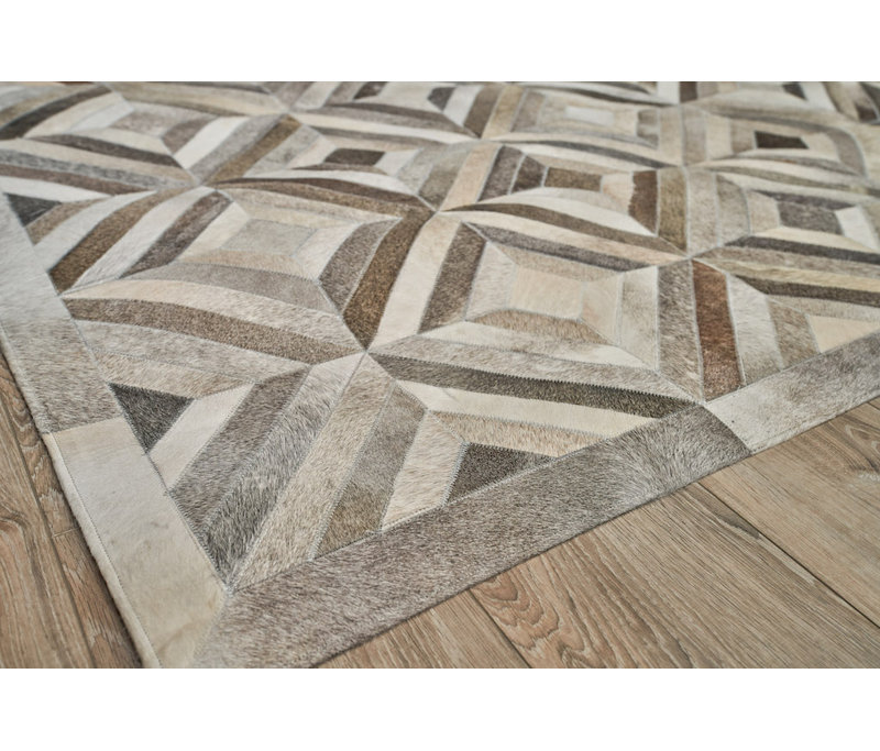 Natural Hide Cowhide Geometric Area Rug, Rectangle 9'6" x 13'6"