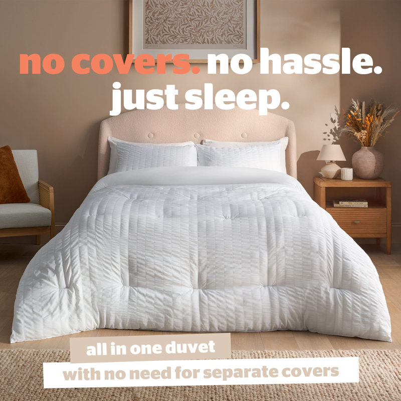 Silentnight Coverless 10.5 Tog Duvet and Pillowcase Set Luxury Seersucker, White, King