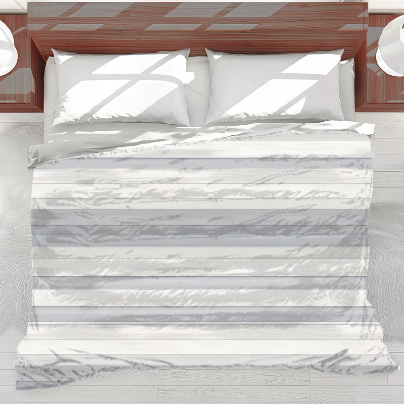 Horizontal Stripe Bedding, King Comforter, Silver/White