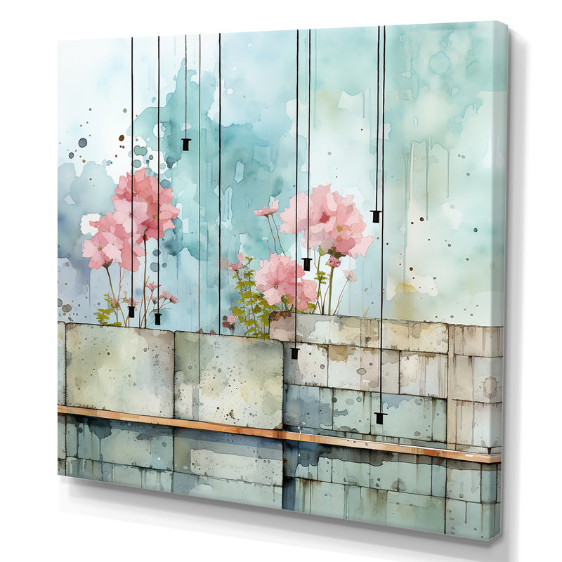 Art floral cubique abstrait rose - Art mural floral abstrait, H 16 po x l 16 po