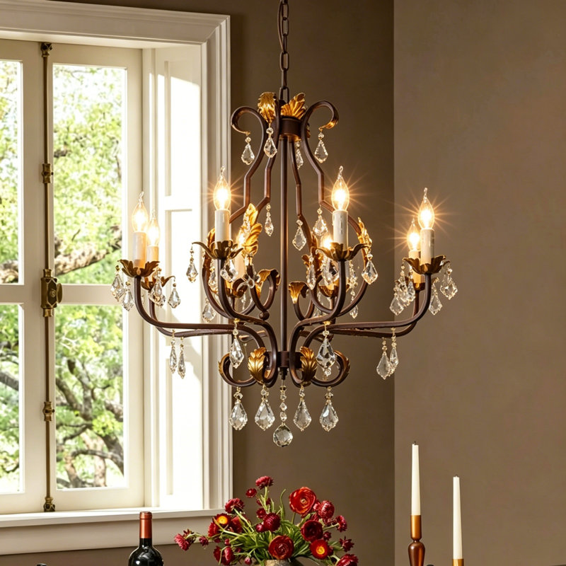 Lustre de style bougie Castela, H 34,2 po x l 27,5 po x P 27,5 po, 8 lumières