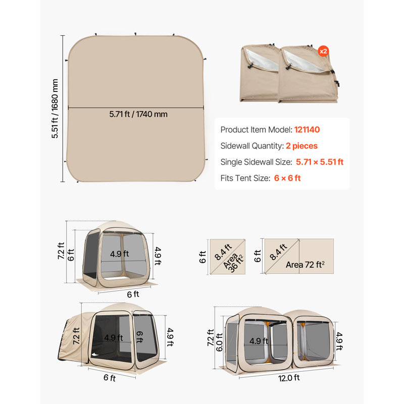 Sun Shade Sail Canopy Covers, Fit for 6 x 6 ft Screen House Tent, Sun Protection, 5.51 x 5.71 ft 300D Oxford Silver-Coated Fabric(Not Include Tent), for Outdoor Activities, Beige