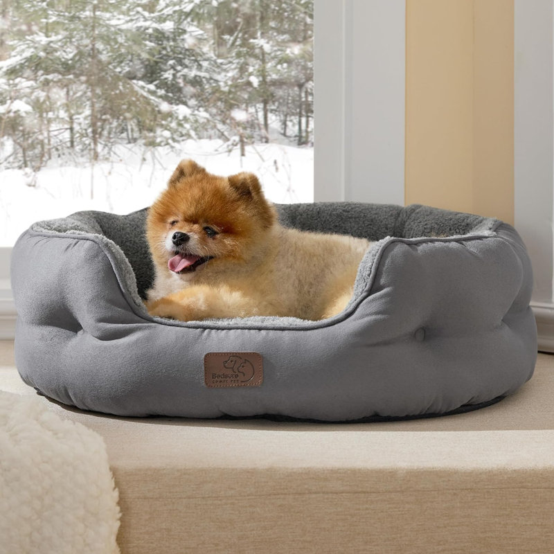 Lit pour chien et chat rond pour petits animaux de compagnie, nid lavable en peluche avec base antidérapante, intérieur