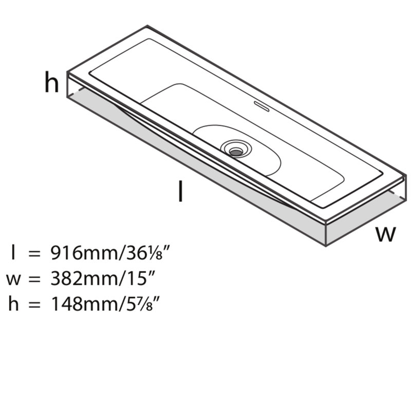 Rossendale 91 Rectangular 36-1/8" Undermount or Drop-in Lavatory Sink in Volcanic Limestone with Internal Overflow
