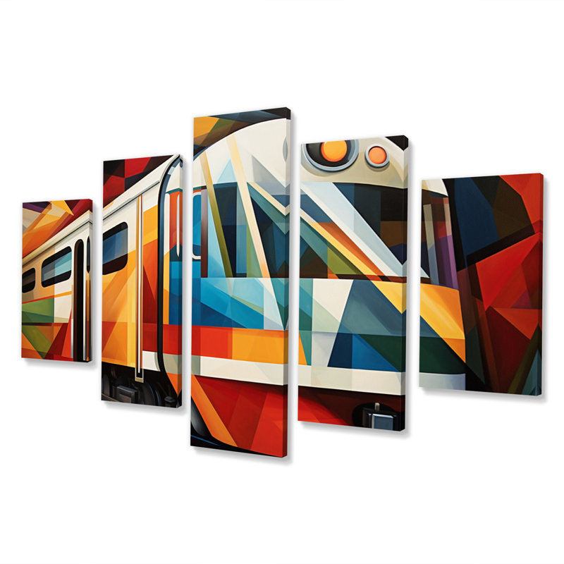 «Abstract Train Cubist Expressions III» - Impression sur toile transport - 5 panneaux