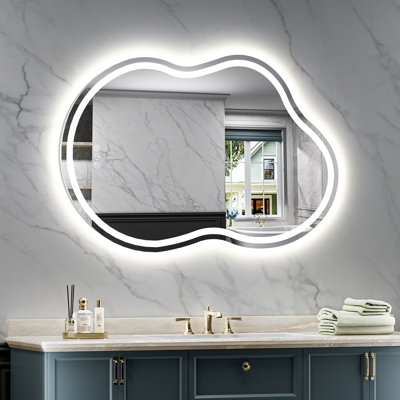 Bathroom Cloud Shape LED Mirror with Backlit, Anti Fog Lighted Vanity Mirror with Stepless Dimmable, ETL Listed, IP54 Waterproof, CRI90+, HD Tempered Glass