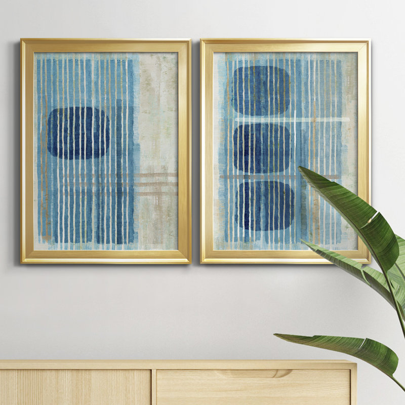 «Blue Blue Horizon I», reproduction encadrée de qualité supérieure - prête à être accrochée, H 36,5 po x l 53 po x P 1 po, Or