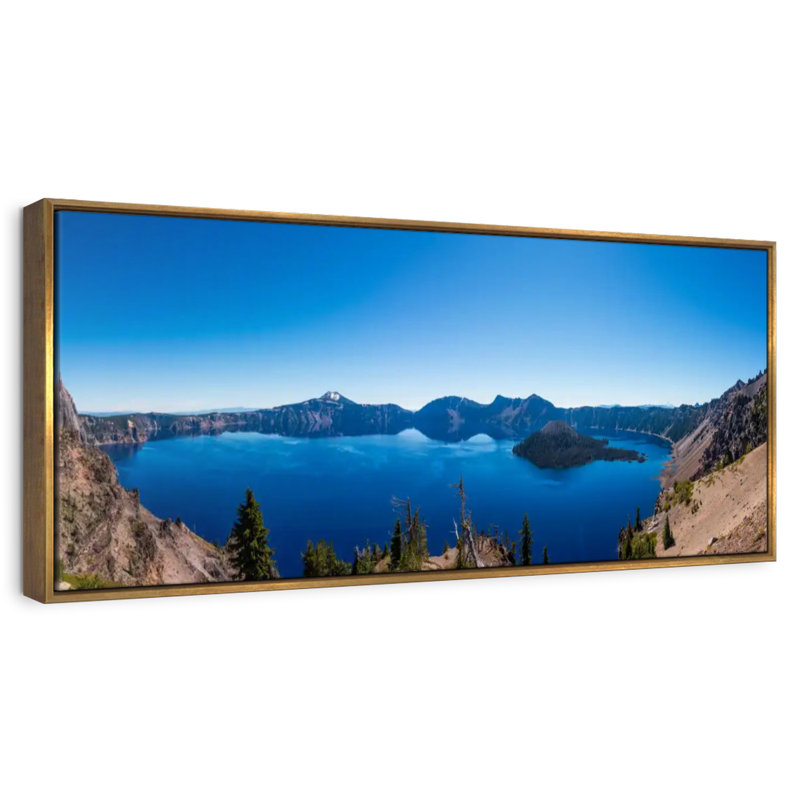 Horizon bleu du lac de cratère, 46" X 16", Floating Frame Gold