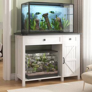 40 Gallon Aquarium Stand With Charging Station, Farmhouse Fish Tank Stand, Reptile Tank Stand Terrarium Stand With Drawer And Cabinet Storage, 41.9"×18.3" Tabletop