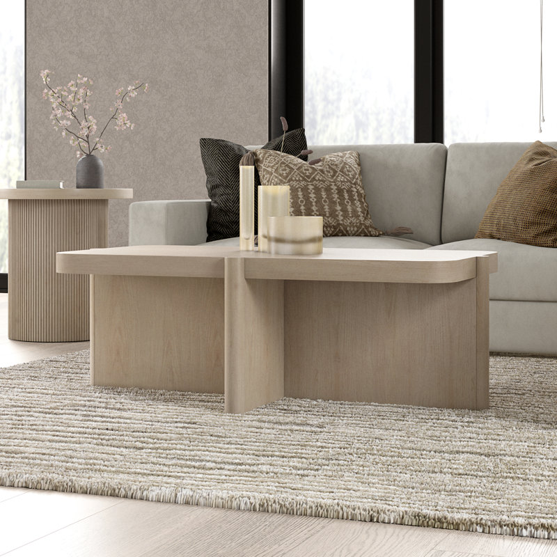 Table basse rectangulaire en aulne de 45 po de large Laguna, Crème, crème
