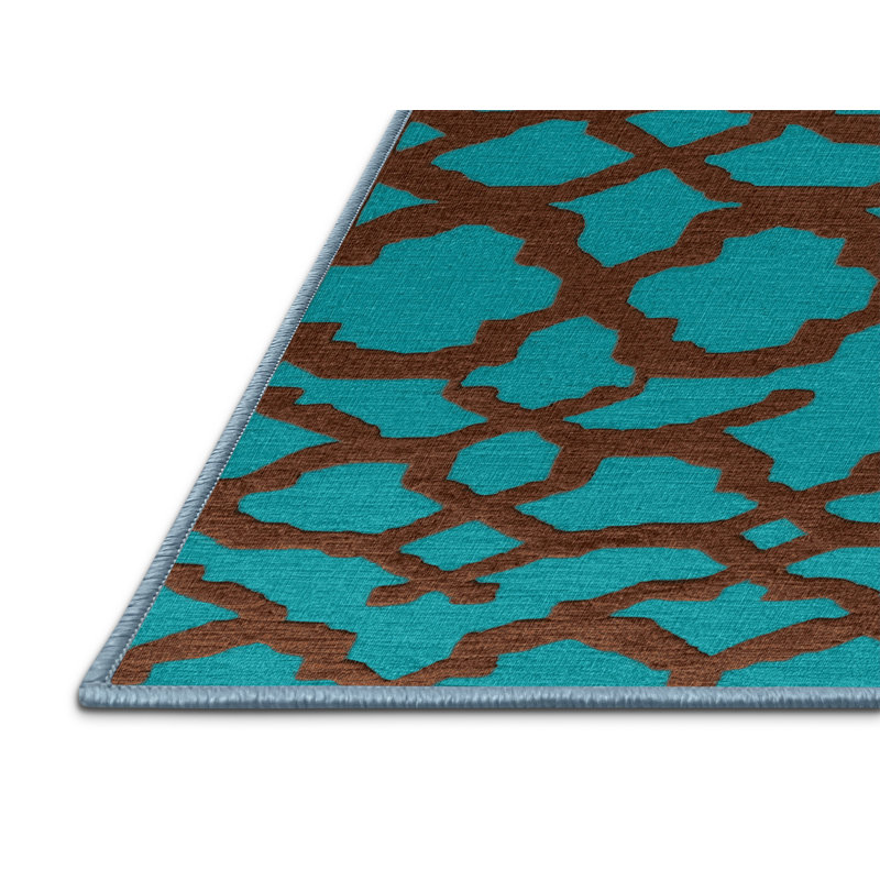 Tapis bleu en treillis lavable à la machine