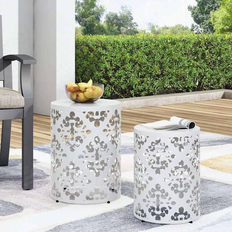 Metal Side Table(Set Of 2), White