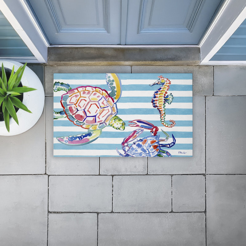 Tapis de porte d'extérieur à rayures brossées Sea Life, par Paul Brent, 18 po x 30 po