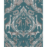 Bazaar Metallic Jungle Menagerie Damask 33' L x 21" W Wallpaper Roll