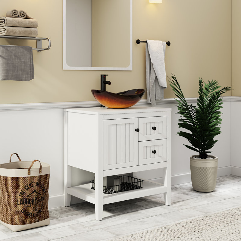 Sharee 30" Single Bathroom Vanity Set With Vessel Sink, Faucet And Drain, Assembly Required, White