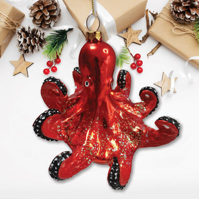 Ornement de Noël en verre soufflé Pacific Octopus, créature marine