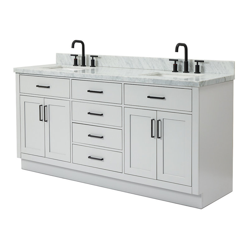 ARIEL HEPBURN 73 IN DOUBLE RECTANGLE SINK VANITY 1,5 IN, Gray, 73", Rectangular