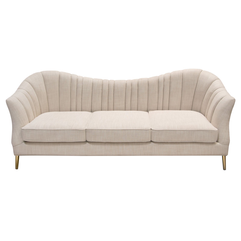 Sand Linen Tufted Sofa with Gold Metal Legs and Round Arms