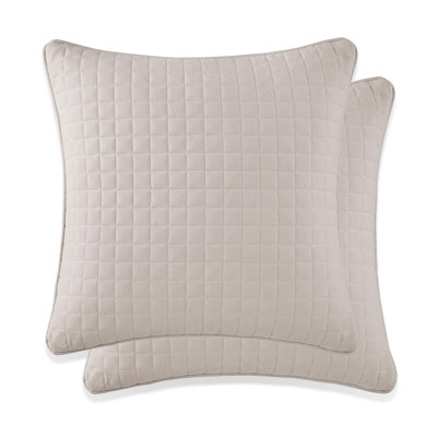 Southshore Fine Linens Vilano Quilted Sham Covers, Double-Brushed Microfiber Square-Stitched Pillow Shams with Piped Edges, Set of 2, 26" x 26" , Bone